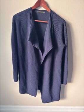 Reserved Navy Draped Open-Front Ribbed Cardigan